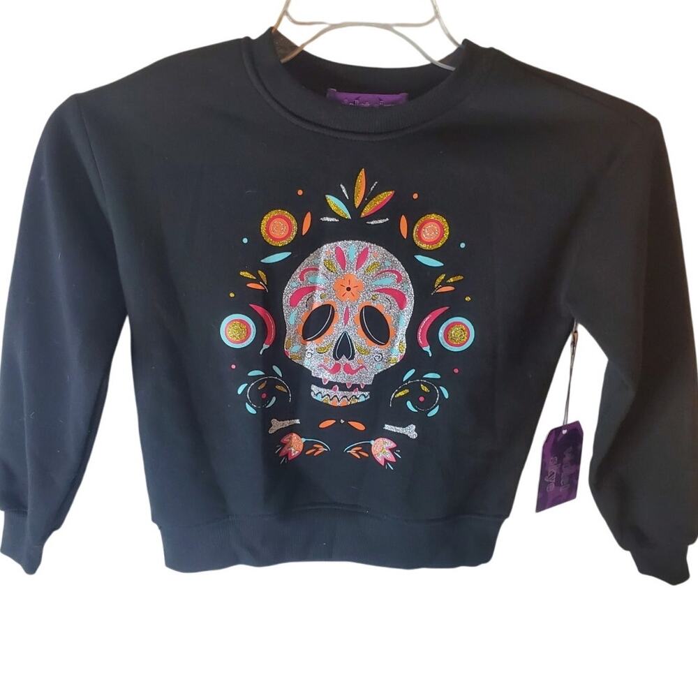 Violet Skye  Girls 8 Glittery Sugar Skull Dia de los Muertos Sweatshirt, NWT